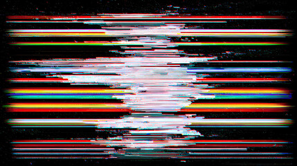 vhs glitch noise background. TV interference. TV screen texture. Signal problems. No signal.  Video rewind texture from a tape cassette. TVI. White noise. Stock Illustration