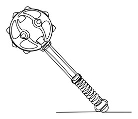 Medieval spiked mace weapon continuous one line drawing. Fantasy or historical blunt weapon vector illustration.