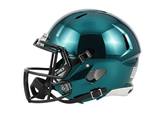 Fototapeta premium Glossy Teal American Football Helmet With Black Facemask And Straps On Transparent Background