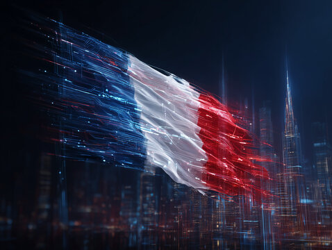 France flag flowing with digital network data connections