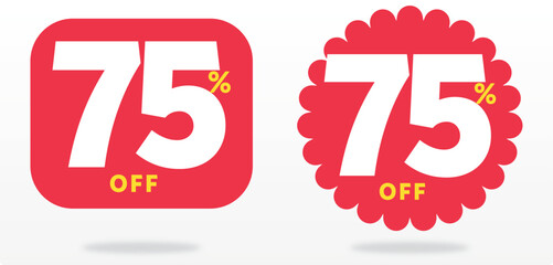 75% off, purchase, tag, retail, shape, shop, template, value, discount, commerce, sticker, promo, advertising, price, banner, offer, sale. Shape, set, icon, vector