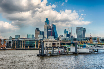 River Thames and city skyline of London, England, UK