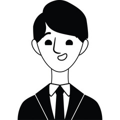 Stylized Portrait of a Young Man in a Black Suit and Tie with a White Shirt Smiling and Looking Forward Against a Transparent Background