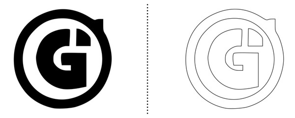 Letter G monogram logo icon in circular minimal geometric style solid and outline vector design