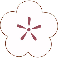 Stylized Plum Blossom Icon in White and Brown with Five Petals and a Center Dot on Transparent Background