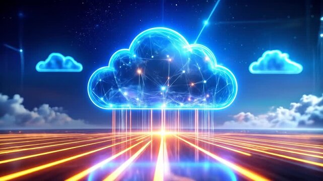 Abstract Digital Cloud Computing: Futuristic Connections and Data Flow Visuals