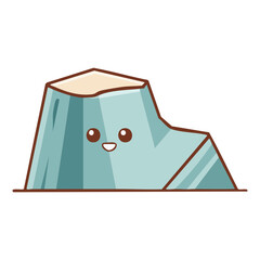A cheerful cartoon iceberg with a cute face. The iceberg is smiling. 