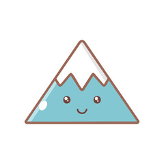 Cute cartoon mountain illustration with smiling face and snow on peak
