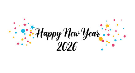 Vibrant New Year 2026 Celebration with Colorful Confetti Burst Design