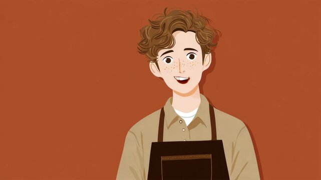 男性バリスタがエプロンで微笑む