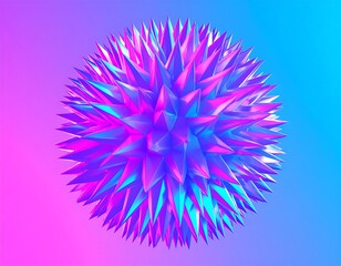 3D rendered sphere with sharp, polygonal spikes, lit with vibrant blue/pink gradient