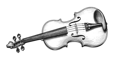 Obraz premium Intricate hand-drawn violin artwork reflecting classic musical design in black and white