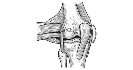Obraz premium Detailed anatomical drawing of human knee joint muscles and ligaments