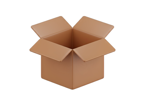Open Empty Brown Cardboard Shipping Box with Transparent Background Detailed 3D Render