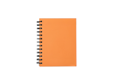 Orange Spiral Notebook with Black Binding on a Plain Black Background