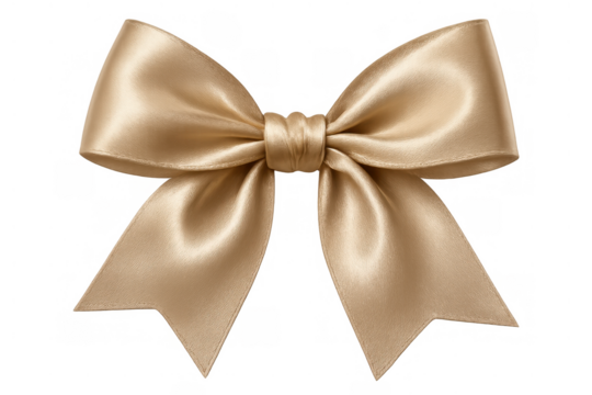 Gold satin ribbon bow creating elegant packaging decor for gifts, presents and celebration occasions, transparent background
