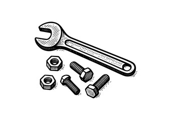 Wrench hand drawn simple engraved vector illustration
