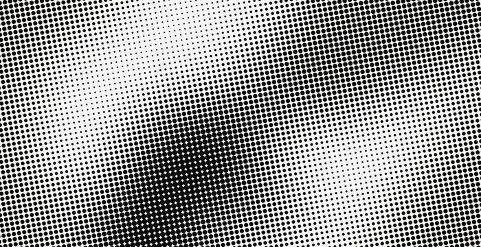 Black and white monochromatic abstract with halftone dot pattern. Perfect for pop art backgrounds, retro comic designs, or dynamic transition effects