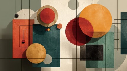 Abstract Geometric Composition with Circles and Rectangles in Earthy Tones