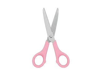 Pair Of Pink Handled Scissors With Silver Metal Blades Isolated On A Transparent Background Showing Their Cutting Edge