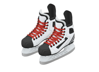 Pair of White Ice Hockey Skates with Red Laces on Transparent Background Detailed Clean Sports Equipment Ready for Play