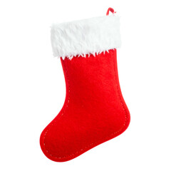 Red plush stocking with white fur trim, waiting for gifts