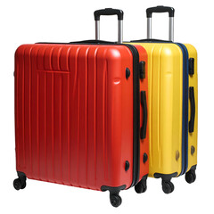 Two colorful hardside rolling suitcases with telescoping handles