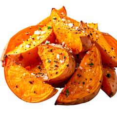 Roasted sweet potato wedges seasoned with salt and pepper