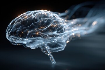 Digital Brain With Glowing Neural Network Connections and Energy Trails On Dark Background