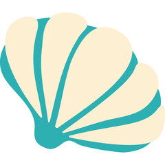 Stylized Seashell Illustration in Cream and Teal Colors with a Transparent Background and Simple Clean Lines