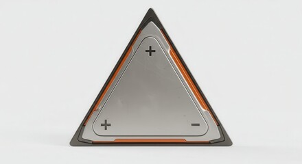 Futuristic triangular power cell element sits against a bright neutral background