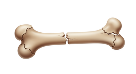 Anatomical illustration of a human long bone with multiple fractures.