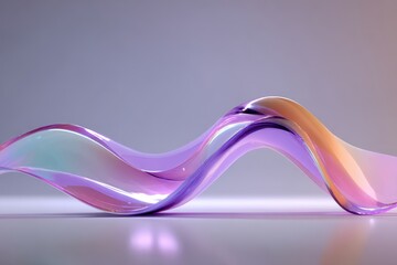 Iridescent Wavy Ribbon Abstract Background with Soft Pastel Lighting and Subtle Reflections