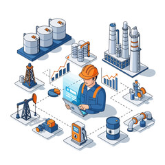 Oil and Gas Industry Digital Transformation Illustration.