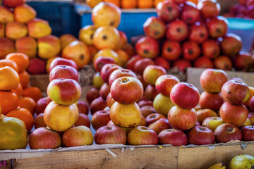 Fresh tasty juicy apples in market in India