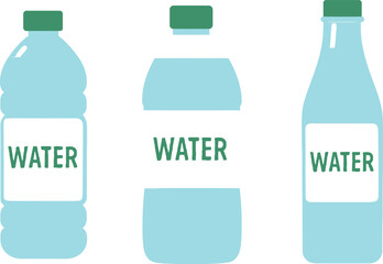 Fototapeta premium Illustration of Three Water Bottles in Different Shapes Representing Hydration and Healthy Lifestyle Choices