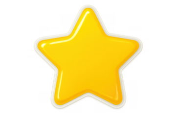 Yellow glossy star icon on transparent background, symbolizing rating, quality, success, and reward for user interface design