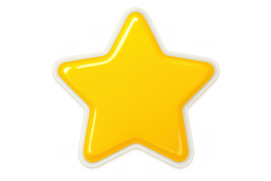 Yellow glossy star icon on transparent background, symbolizing rating, quality, success, and reward for user interface design