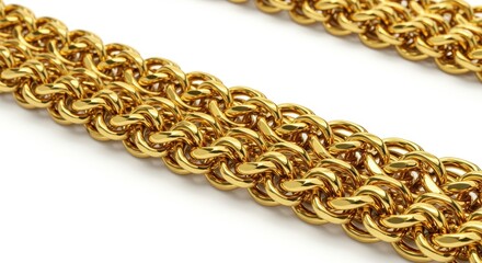 Obraz premium Brightly polished, intricate gold chain links are displayed diagonally on a clean white background