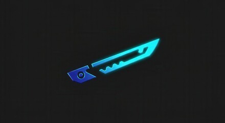 Obraz premium Glowing futuristic blade icon illuminates a dark background with brilliant cyan light