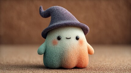 Charming Adorable Plush Witch Character with a Smiling Expression and Halloween Theme