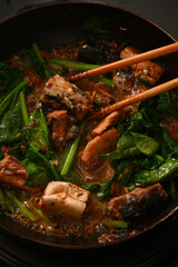 フライパンで作る鯖とほうれん草の炒めもの