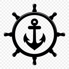 Vector Vintage Anchor and Ship Wheel. Nautical Marine Helm Icon, Retro Captain Tattoo Design, Sailing Club Logo, Maritime Adventure Emblem, Sea Navigation Symbol, Classic Ship Wheel Silhouette