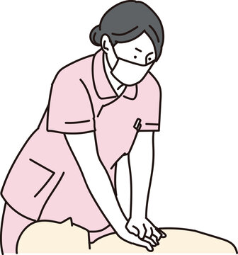 心臓マッサージをする看護師のイラスト素材