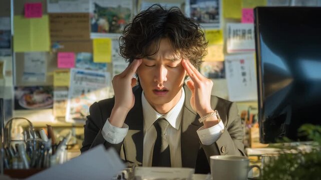 男性が締切前に頭を抱える