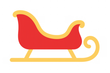 Red and yellow christmas sleigh vector icon on a transparent background, perfect for winter holidays, santa claus, and gift delivery themes