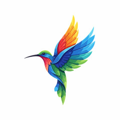 Obraz premium Vibrant Hummingbird Illustration A Close-Up of a Small Bird with Colorful Wings in Flight
