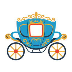 Classic blue and gold fairy tale carriage design, suitable for wedding invitations, fantasy book covers, and royal event decor themes.