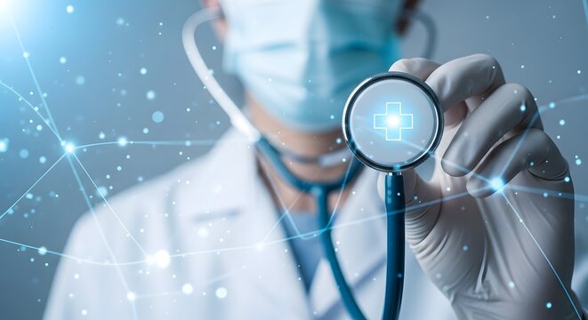 Doctor with stethoscope and digital medical icon