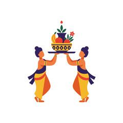 Two people carrying a fruitfilled dish, likely in india, suitable for indian cuisine restaurant menu or travel blog header.
